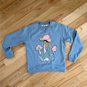 Modest Mouse Blue Sweatshirt with Pink Mushroom Design
